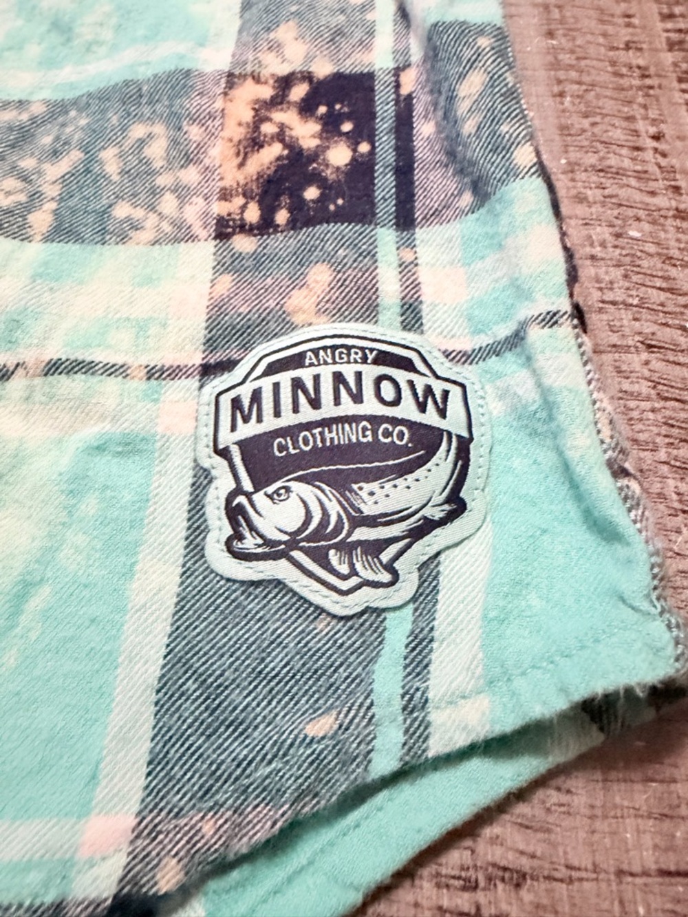 Angry Minnow Teal Plaid Button-Down Shirt Unicorn & Phrase on Back - Picture 9 of 12